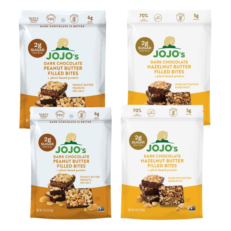 Jojo’S Dark Chocolate Peanut Butter And Hazelnut Variety Pack, Healthy Snack, Low Sugar, Low Carb, Gluten Free, Non Gmo, Paleo &