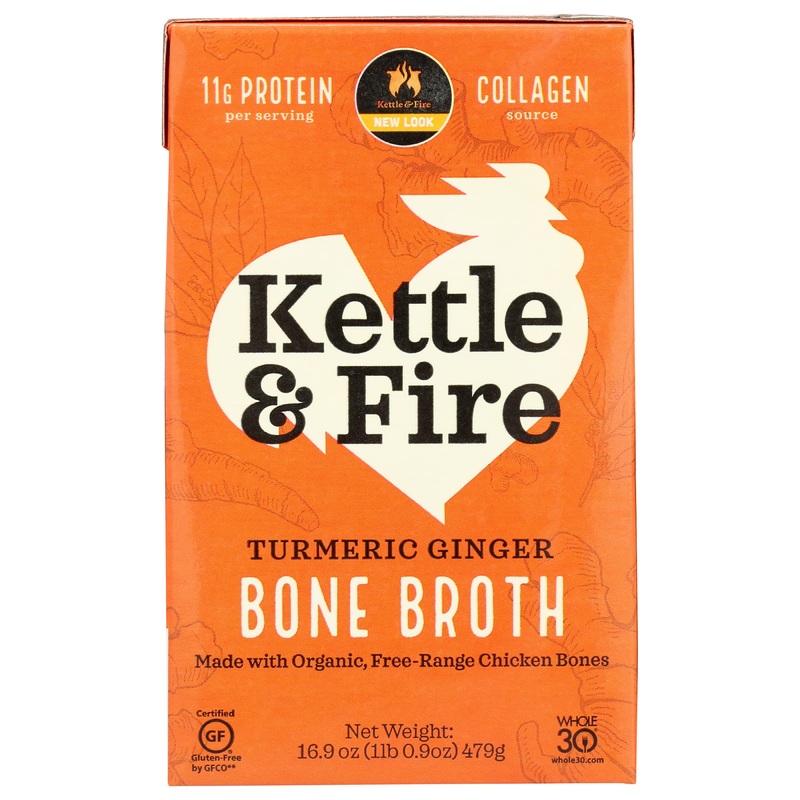Kettle & Fire Turmeric Ginger Chicken Bone Broth, 11G Protein, Whole30, Keto & Paleo Friendly, Gluten Free, 16.9 Oz (Pack Of 6)