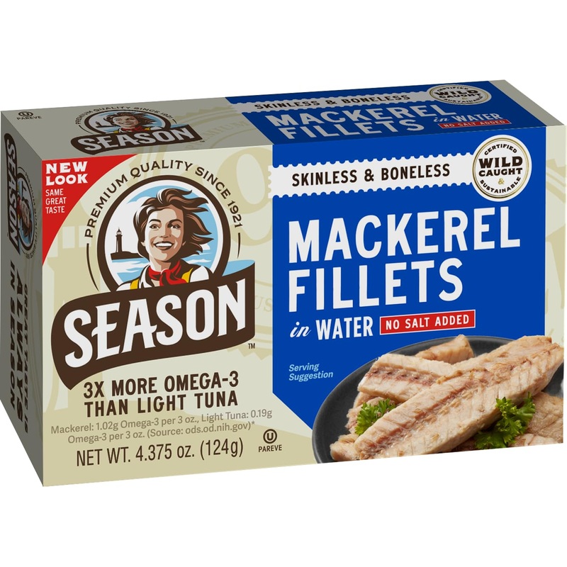 Season Mackerel In Water – Skinless & Boneless, No Salt Added, Wild Caught, Keto Snacks, Canned Mackerel Fillets, Full Of Vitami
