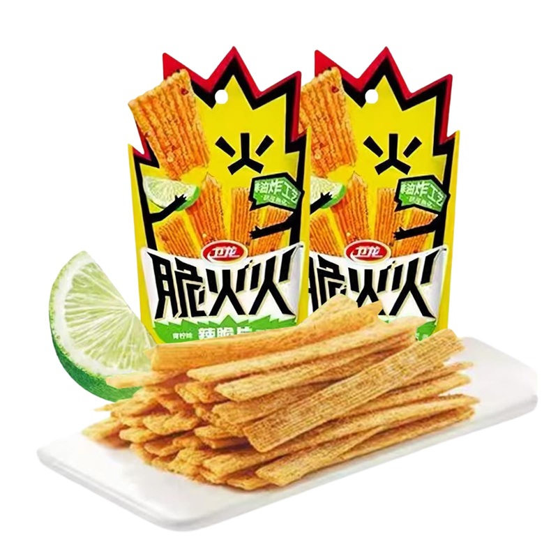 Spicy Strips – (Crispy)(Lime Flavor) Spicy Gluten Latiao, Chinese Special Casual Snack Food, Made From Wheat/Chili/Spice, Low Su