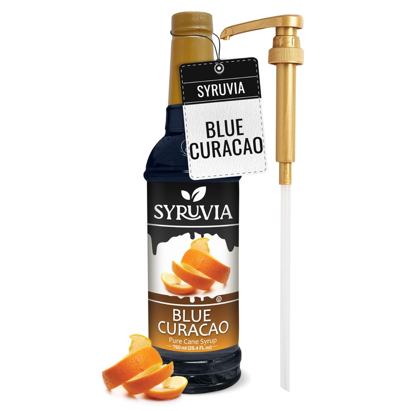 Syruvia Blue Curacao Syrup – Blue Curacao Syrup Flavor, 25.4 Fl Oz – Perfect For Cocktails, Ice Tea, Desserts, Italian Sodas, Ic