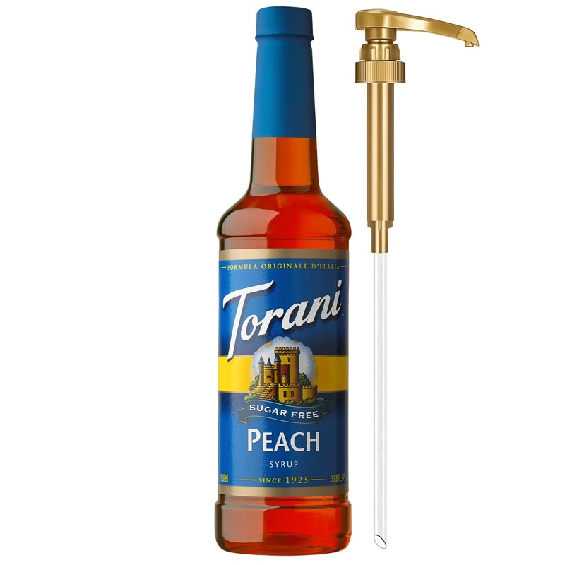 Torani Sugar Free Peach Syrup For Drinks, Zero-Calorie Flavoring For Iced Tea, Lemonade, And Sodas, Pump Included, 25.4 Oz