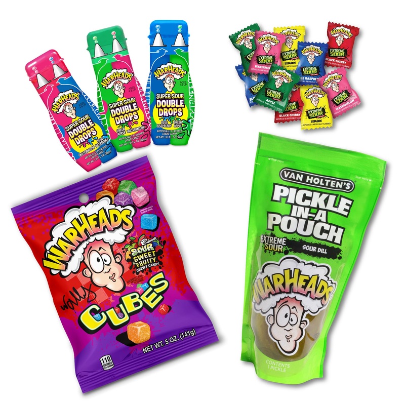 Van Holten’S Pickle Kit – Warheads Jumbo Sour Dill Pickle-In-A-Pouch With Warheads Cubes 5 Oz Peg Bag, Warheads Double Drops, An