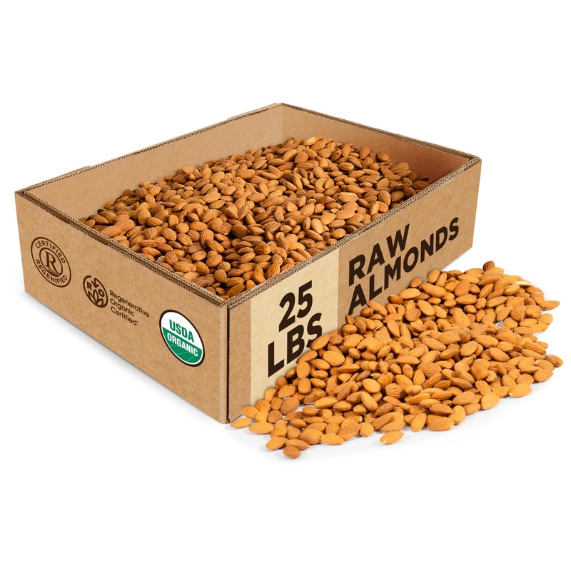 Burroughs Family Farms Organic Raw Almonds 25 lb – Regenerative, Gluten-Free, Non-GMO, Vegan, Keto-Friendly, High Antioxidants