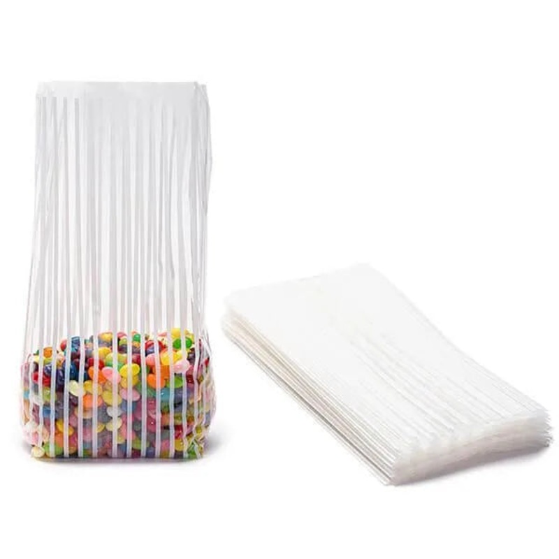 Clear Cello Candy Bags with White Stripes – Large: 100-Piece Box