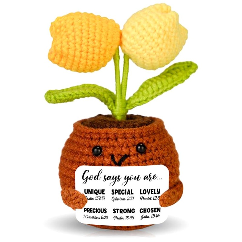Cute Positive Crochet Tulips, Gifts For Women, Mom, Nana, Grandma, Teacher On Birthday, Mother Day, Meaningful Gift For Mother I
