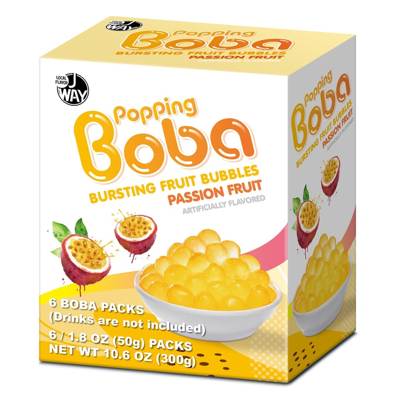 J Way Bursting Popping Passion Fruit Boba Pearls, Passion Fruit Syrup, Non-Dairy, Fat-Free Popping Tapioca Boba For Beverages, S