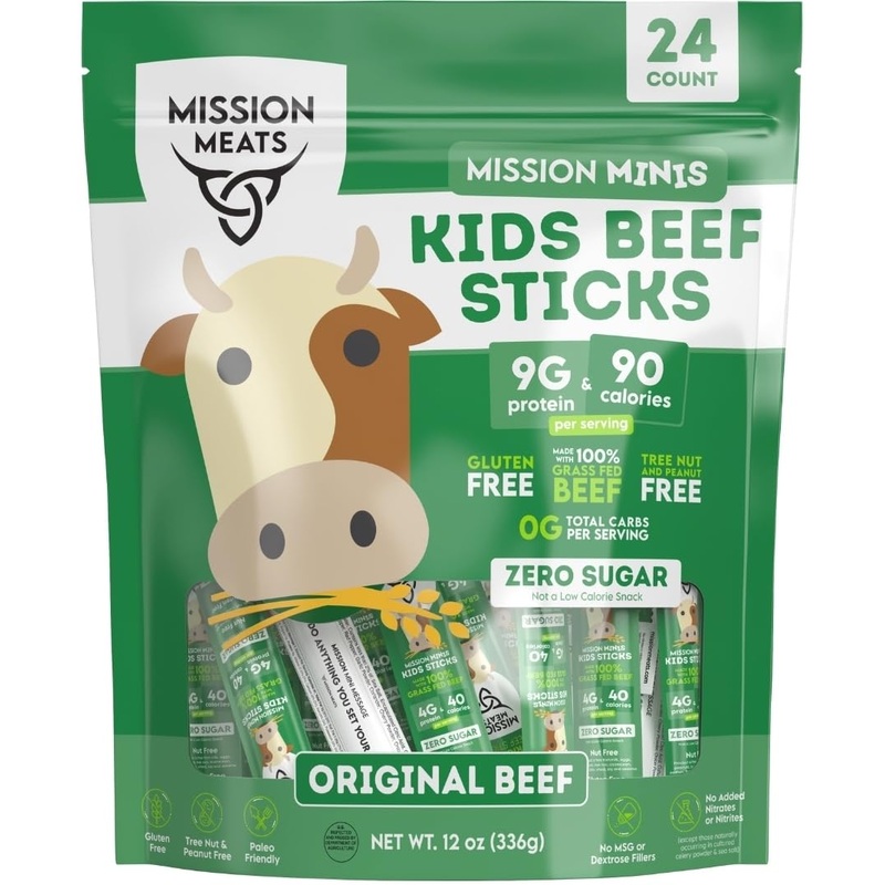Mission Meats Kids Beef Sticks – 100% Grass Fed & Pasture Raised, Healthy Snacks For Kids And Toddlers, Gluten & Nut Free, Non-G