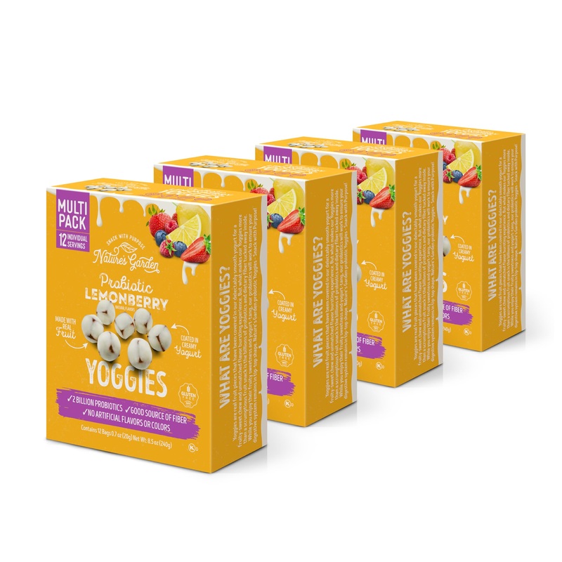 Nature’s Garden Probiotic Lemon Berry Yoggies, 12 x 0.7oz (Pack of 4) – Yogurt Covered Fruit Bites, Healthy Snack