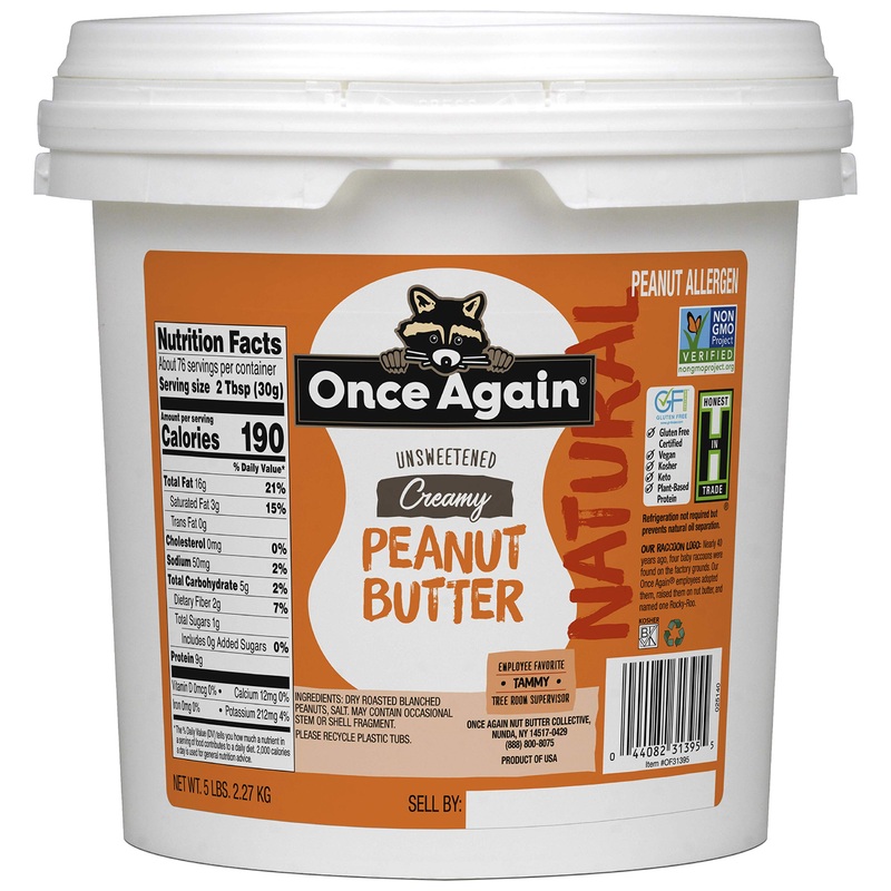 Once Again Natural, Creamy Peanut Butter, 5Lb Pantry Pal (Same As 5 Jars) – Lightly Salted, Unsweetened – Gluten Free Certified,