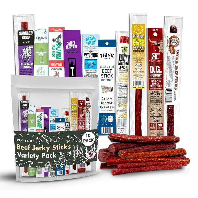 Premium Beef Stick Variety Pack (10 Count), High Protein Beef Sticks Snacks, Unique Beef Gift For Adults, Beef Jerky Gifts For M