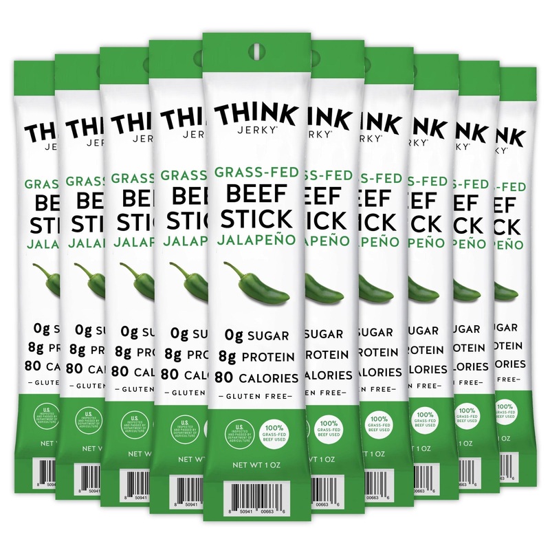Think Jerky, Jalapeno Grass-Fed Beef Sticks, Master Case,1 Ounce (10 Packs Of 5) Sugar Free, Gluten Free, No Nitrates, Keto Frie