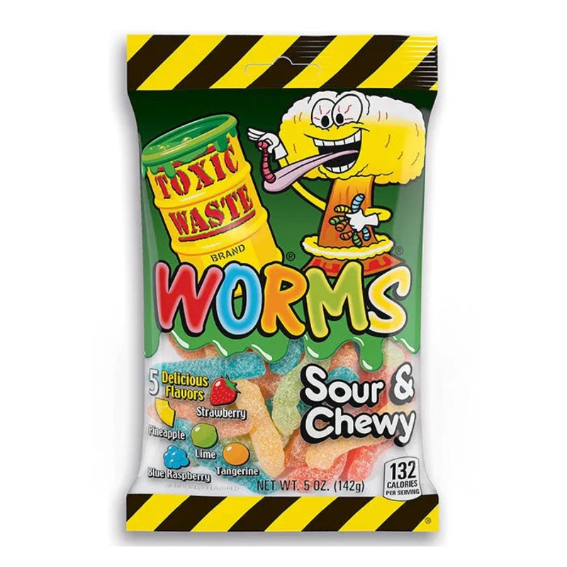 Toxic Waste Sour Gummy Worms Peg Bags: 12-Piece Box