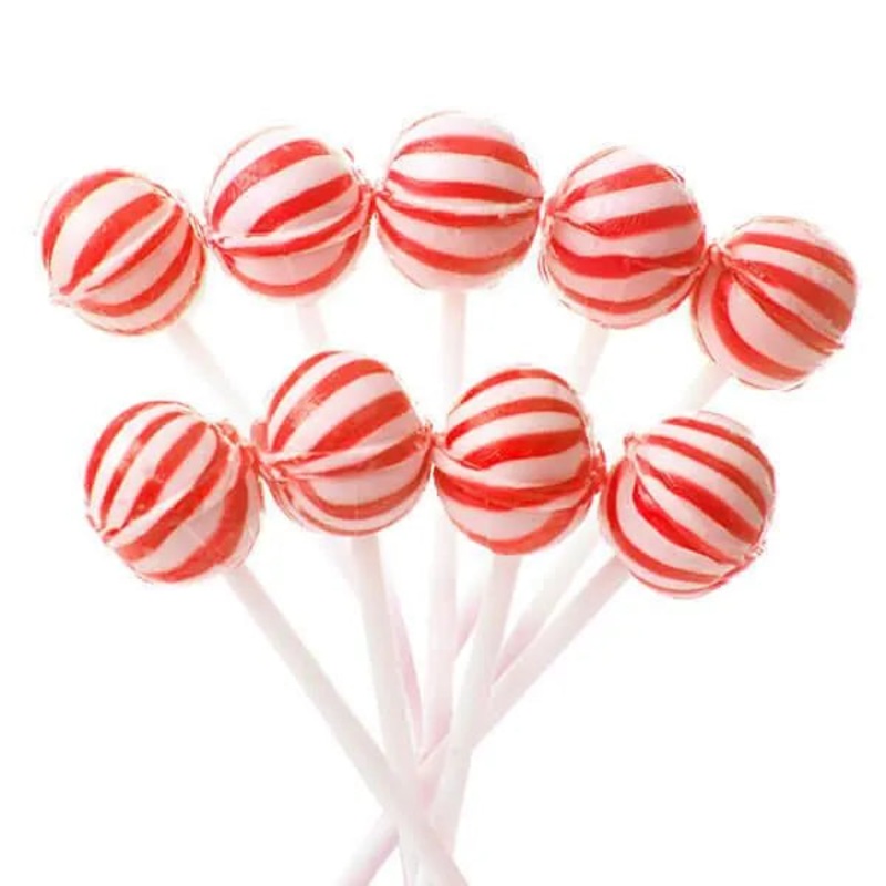 YumJunkie Sassy Spheres Cherry Red Striped Ball Lollipops – Petite: 400-Piece Bag