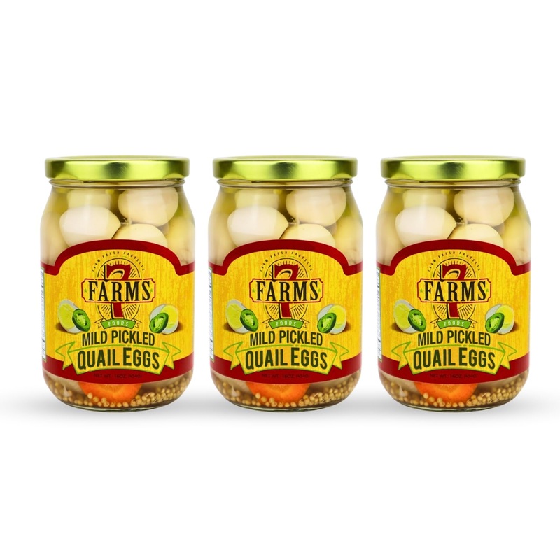 7 Farms Pickled Quail Egg 3 Pack – Mild, Jalapeno, Sriracha, And Cajun Flavors- 16 Ounce Glass Jars (Mild)