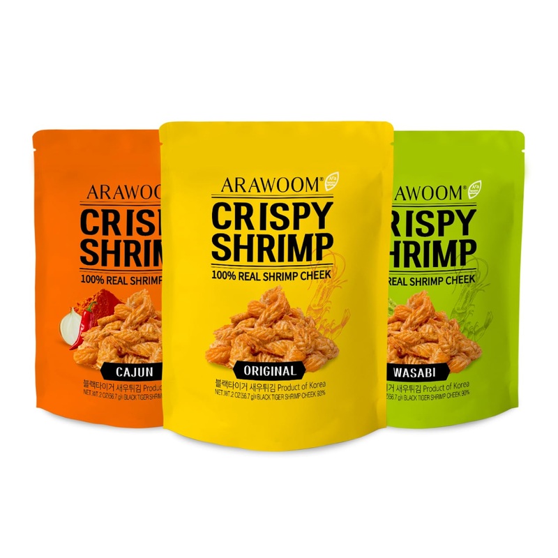 Arawoom – Real Crispy Shrimp Cheek Snack – 100% Real Black Tiger Shrimp [2 Ounce (Pack Of 3)] – Vatriety Pack – Crunchy Treat Fo