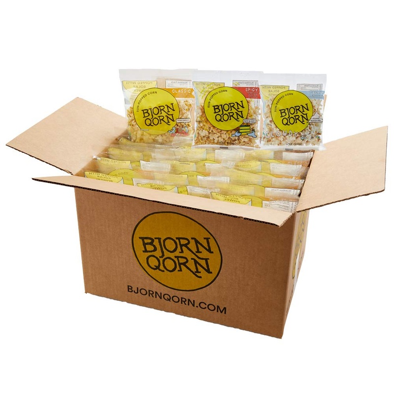 Bjornqorn Popcorn Mini-Mix 30 Pack (3 Flavors) – Vegan & Gluten-Free – (10) Classic, (10) Spicy, (10) Cloudy – (30 1Oz Bags)