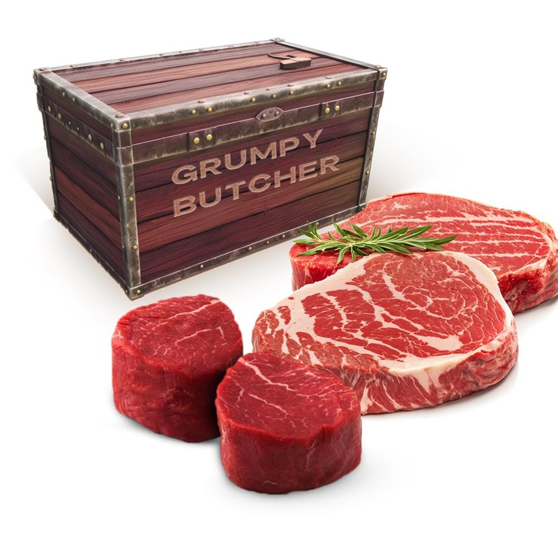 Grumpy Butcher Mignon & Ribeye Steaks Basket: 2 Filet Mignons (8 Oz Each) And 2 Ribeyes (14 Oz Each) – Food Gifts Carne Asada