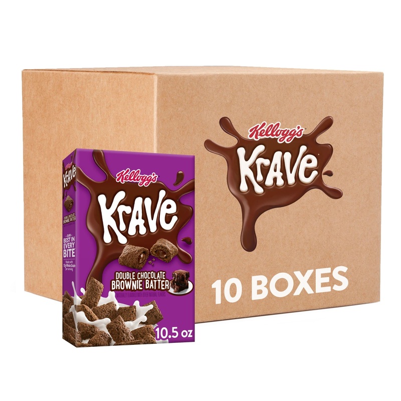 Kellogg’S Krave Cold Breakfast Cereal, Kids Snacks, Double Chocolate, Brownie Batter, 6.5Lb (10 Boxes)