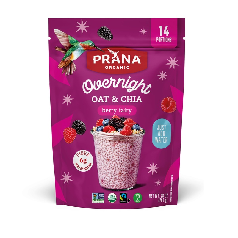 Prana Organic Overnight Chia With Oats Berry Fairy | Rich In Fiber & Protein, Vegan, Non-Gmo | Ready To Eat Breakfast – 28 Oz Ba