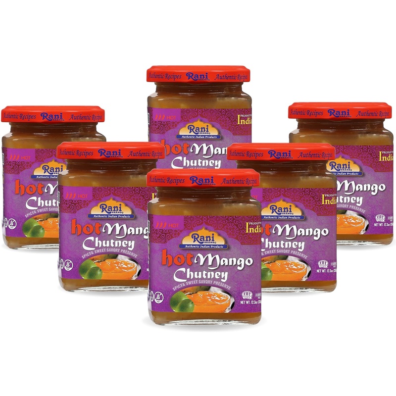 Rani Hot Mango Chutney (Spicy Indian Preserve) 12.5Oz (350G) Glass Jar, Ready To Eat, Vegan, Pack Of 5+1 Free ~ Gluten Free, All