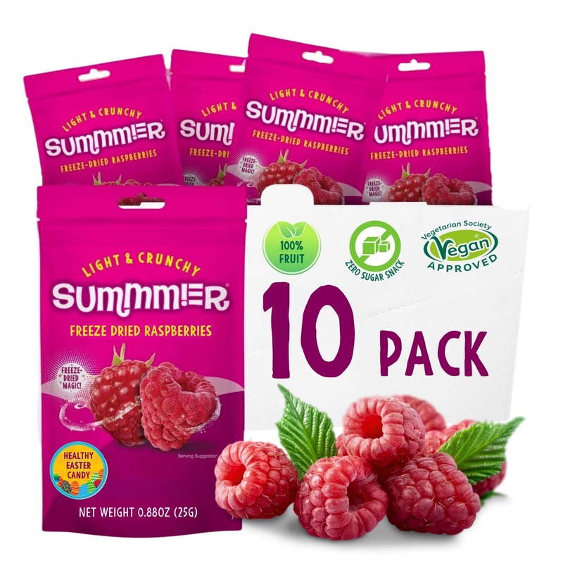 Summmer Freeze Dried Raspberries – 10 Packs – No Added Sugar Package – 8.8 Oz 100% Natural Candy, Fruit Snack For Kids & Adults