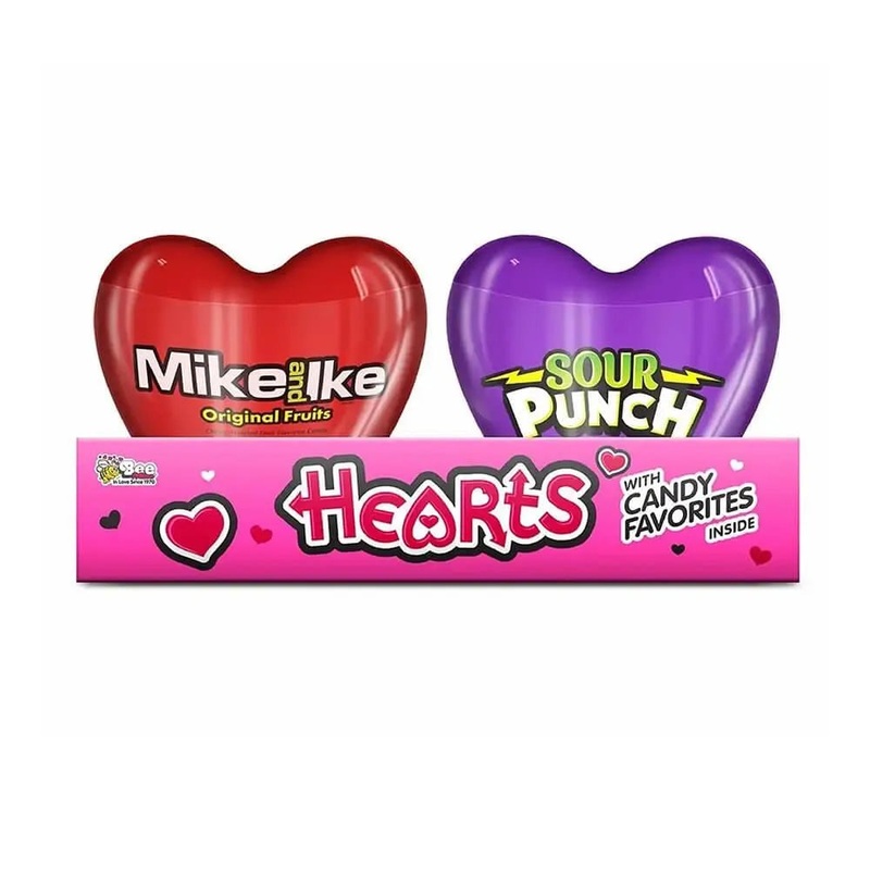 Bee International Valentine Plastic Hearts – Airheads, Mike & Ike, and Sour Punch Twists: 12-Piece Box