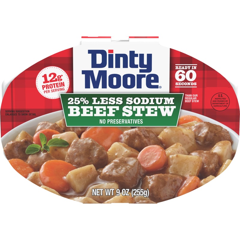 Dinty Moore Beef Stew Less Sodium Microwave Tray 9Oz, 6 Pack