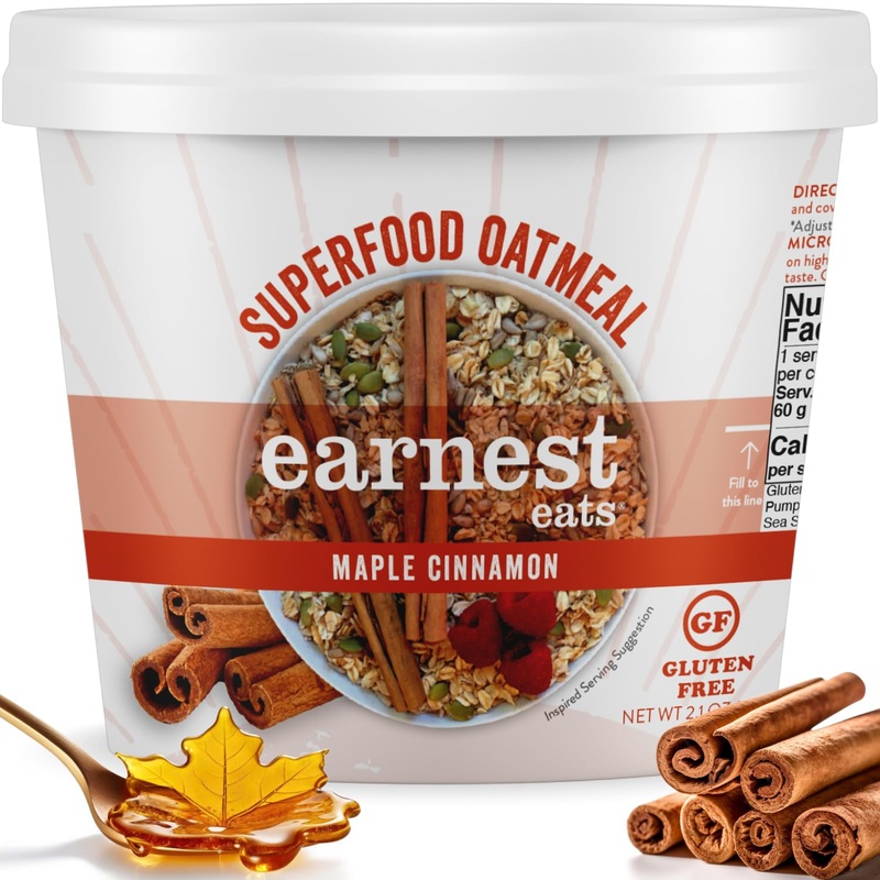 Earnest Eats Gluten Free Superfood Oatmeal, Maple Almond Cinnamon-6 Pack