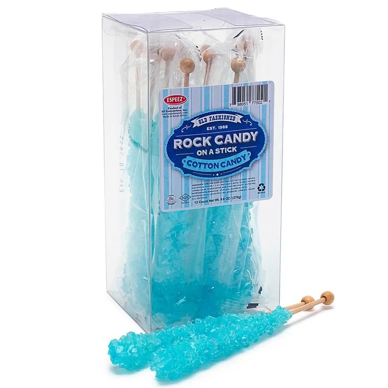 Espeez Rock Candy Crystal Sticks – Light Blue Cotton Candy: 12-Piece Box
