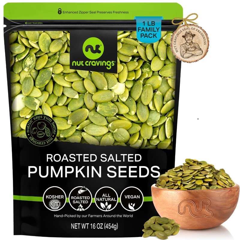 Nut Cravings – Roasted & Salted Pumpkin Seeds, Pepitas, No Shell (16Oz – 1 Lb) Packed Fresh In Resealable Bag – Nut Snack – Heal