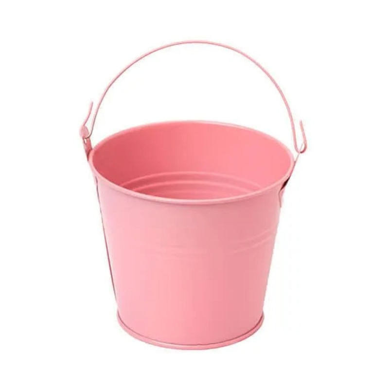 Pastel Pink Tinplate Pails with Handles: 12-Piece Set
