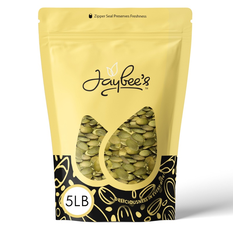 Pumpkin Seeds Pepitas 5 Pound Roasted Unsalted | Resealable Bag | Healthy Protein Snack | Perfect For Salads & Baking | Jaybees