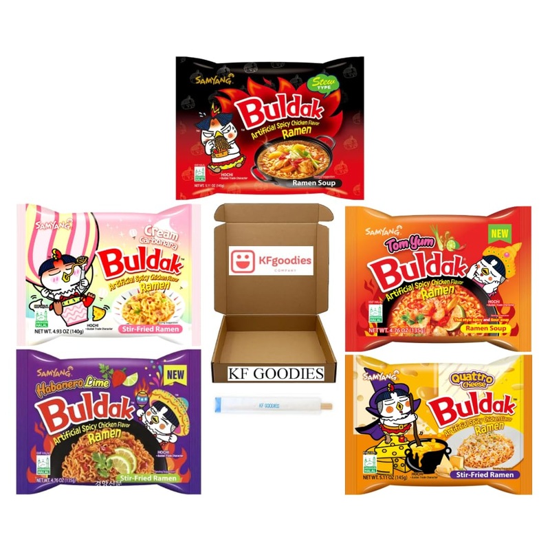 Samyang Buldak Hot Spicy Chicken Ramen Noodle Korean Stir-Fried Ramen (5, Cream Carbonara, Habanero Lime, Quattro Cheese, Stew,