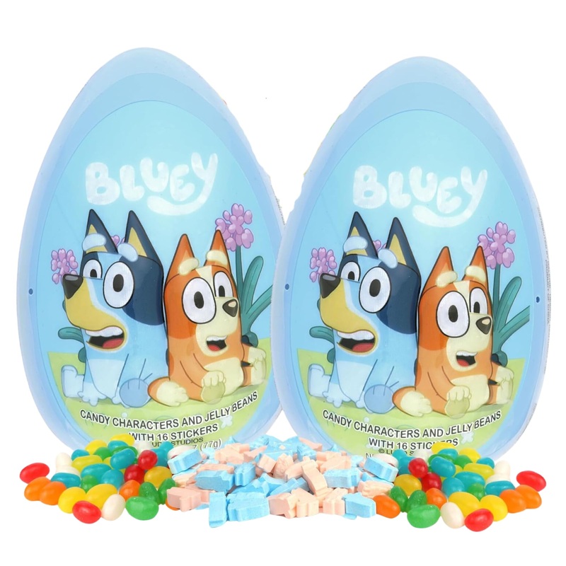 Sweetzo – Jumbo Prefilled Bluey Easter Eggs, With Jelly Beans, Hard Candies And Character Stickers, Gift Basket Stuffers For Boy