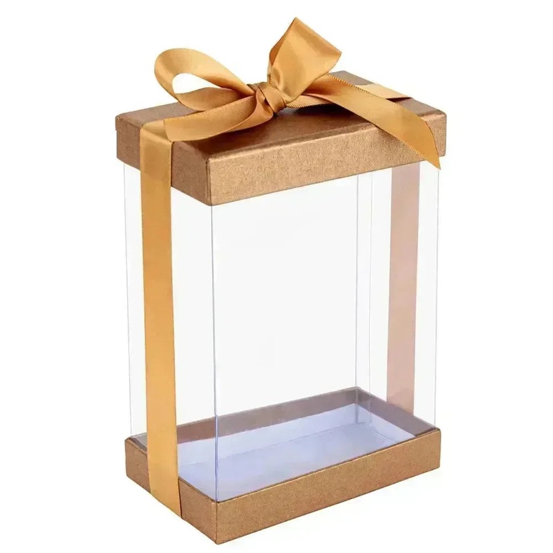 Clear Gold 7X5X3″ Gift Boxes 6 Pack Bakery Boxes With Base Lid & Ribbon