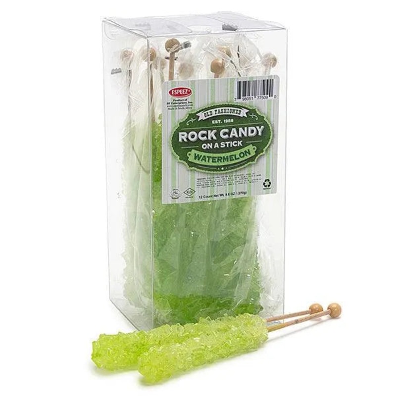 Espeez Rock Candy Crystal Sticks – Light Green Watermelon: 12-Piece Box