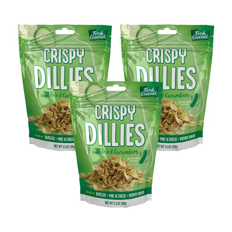 Fresh Gourmet Crispy Dillies, Pickle Flavored Fried Cucumbers 3.5 Ounce (Pack Of 3)