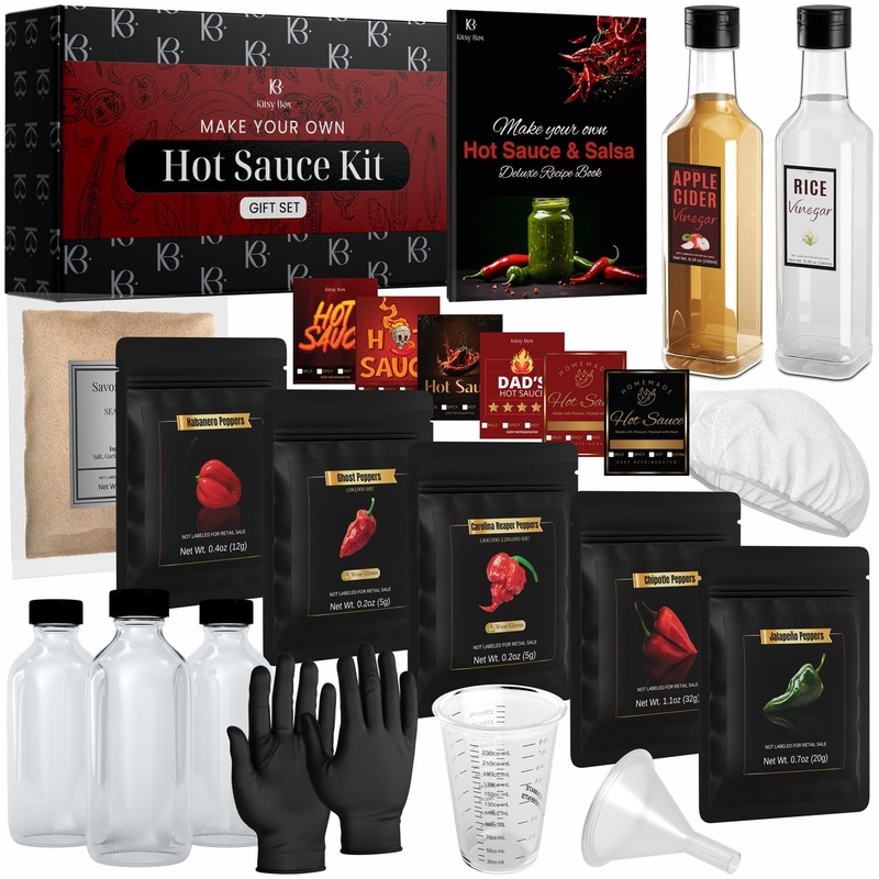 Hot Sauce Making Kit – Diy Set With 5 Peppers (Carolina Reaper, Ghost, Habanero, Chipotle, Jalapeo) – Make Hot Sauce, Salsa, Spi