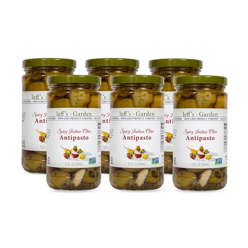 Jeff’S Garden Spicy Italian Olive Antipasto | Non-Gmo, Gluten Free, Keto, Vegan | 12 Fluid Ounce Jar (Pack Of 6)