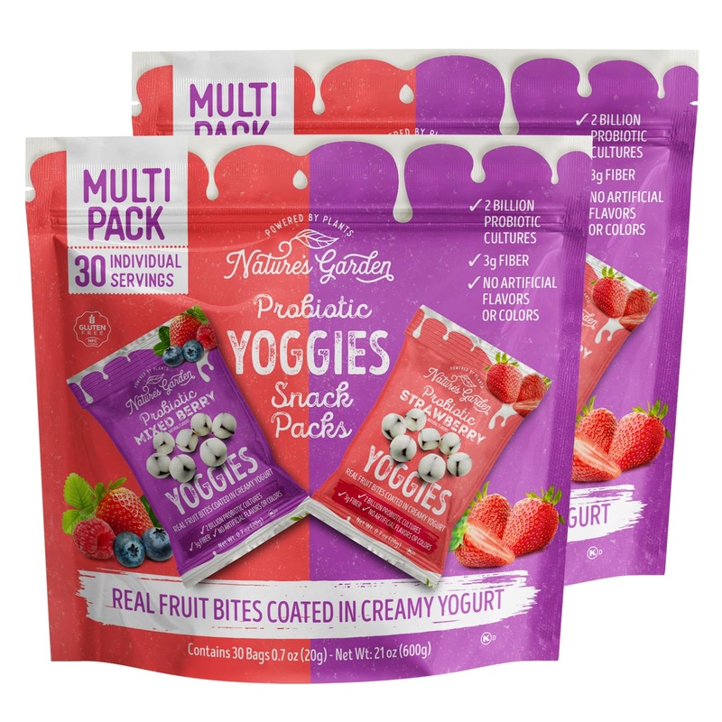 Nature’S Garden Probiotic Variety Pack Yoggies 21Oz (30 X 0.7Oz) Pack Of 2 (Strawberry Yoggies 15X0.7 Oz +Mixed Berry Yoggies 15