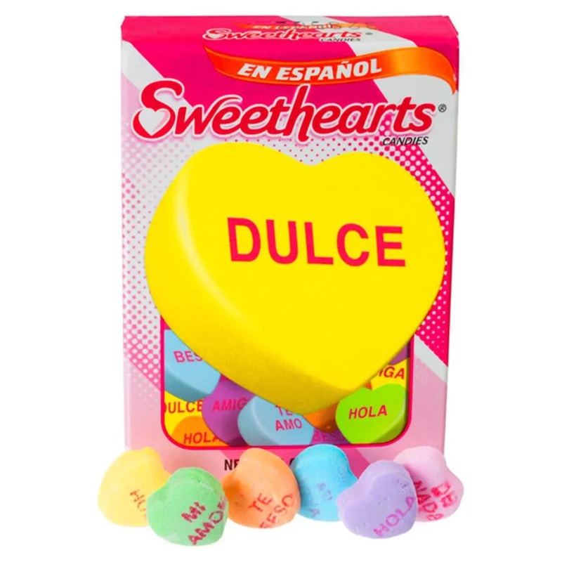 Necco Spanish Sweethearts Tiny Conversation Candy Hearts Packs – Modern Flavors: 36-Piece Box