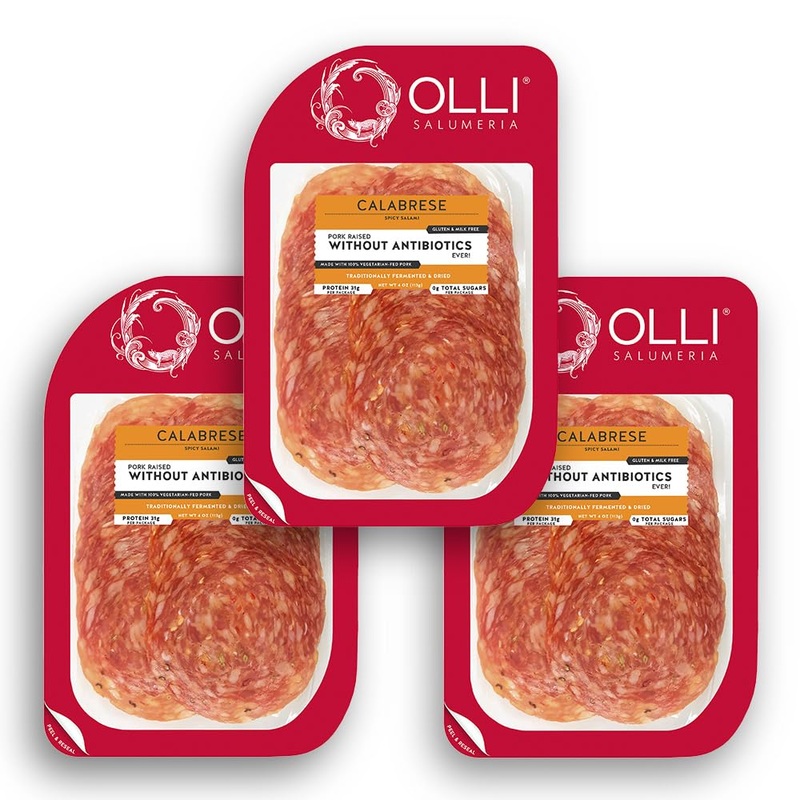 Olli Salumeria, Pre-Sliced Salami, Calabrese – Zesty Cayenne Pepper And Paprika (4Oz, 3 Pack)
