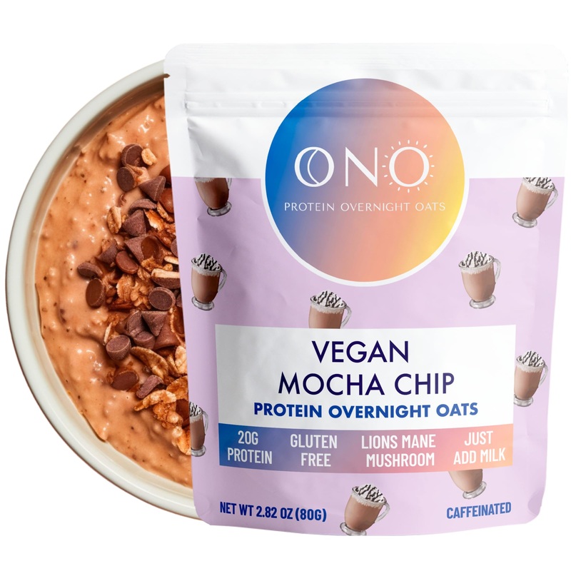 Ono Overnight Oats – Vegan Mocha Chip Protein Oatmeal (6 Pack)- 20G Vegan Protein Powder, High Fiber, Low Sugar, Organic Gluten-