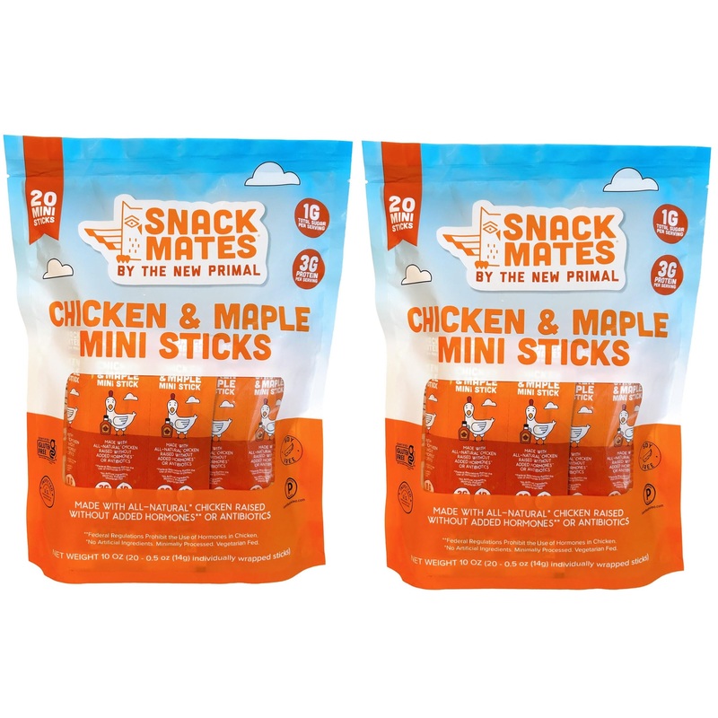 (Pack Of 2) Chicken & Maple Mini Sticks By The New Primal, Gluten Free Healthy Snacks For Kids, Low Sugar High Protein Back To S