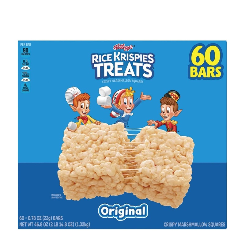 Rice Krispie’S Treats Marshmallow Bars, Original, 60 Count Mini Squares, Sweet Crispy Marshmallow Cereal Kids Snacks, Lunch Snac