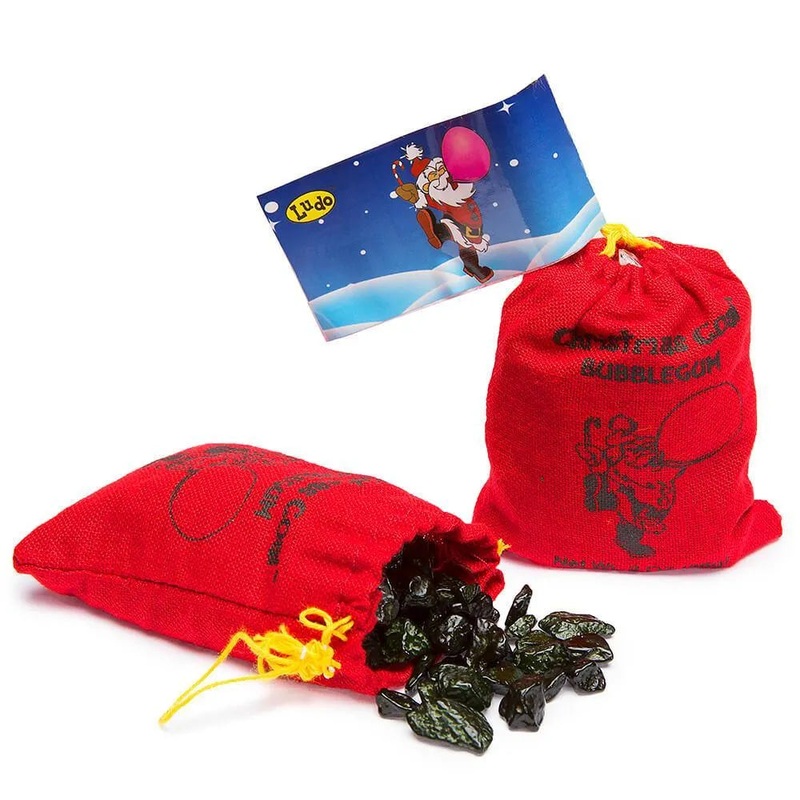 Santa’s Coal Black Bubble Gum Satchels: 24-Piece Display