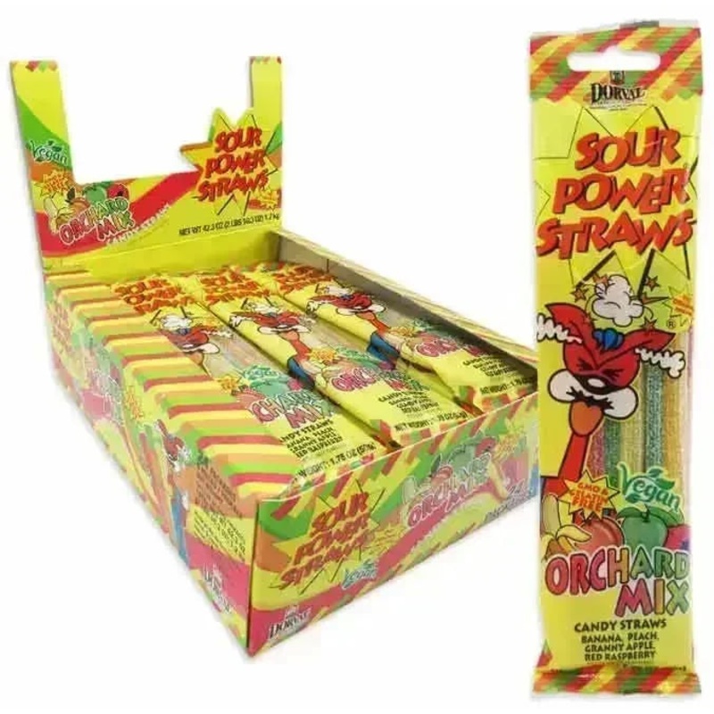 Sour Power Candy Straws Peg Bag – Orchard Mix: 24-Piece Display