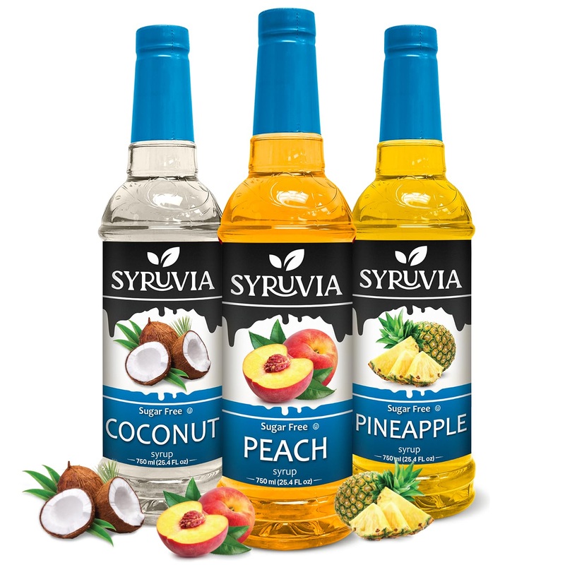 Syruvia Sugar Free Coconut, Peach And Pineapple Syrup Fruit Mix Favorites Variety Pack – 25.4 Oz – Perfect For Cocktails, Desser