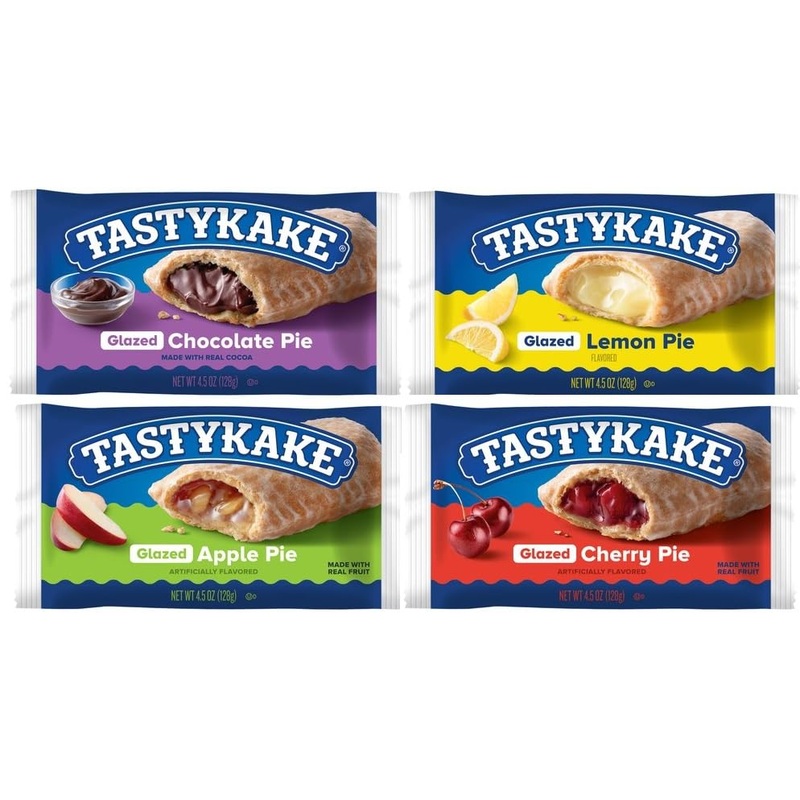 Tastykake Glazed Pies Variety Pack, Chocolate, Lemon, Apple, Cherry, 4.5 Oz, 4 Count